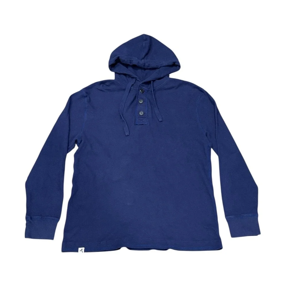 Club Room Mens Long Sleeve Waffle Knit Thermal Henley Hoodie Fitted XXL Blue‎
